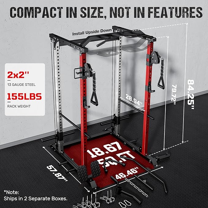 DP01 Power Cage, 2000LBS Squat Rack with with Cable Crossover and Dual Independent Pulley System, Full Cage for Full Body Training, Power Rack with More Training Attachments for Home Gym