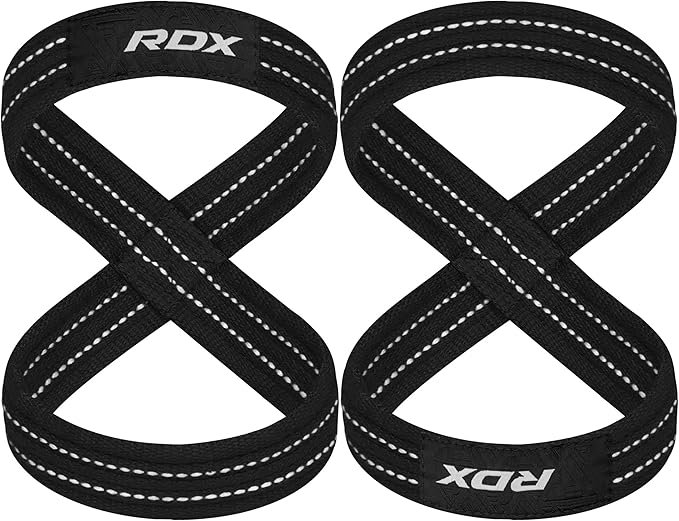 RDX Weight Lifting Straps Figure 8, Anti Slip Strap with Cuffs Wrist Support for Gym Workout Deadlift Powerlifting Bodybuilding Weightlifting, Fitness Strength Training, Hand Bar Grip for Men