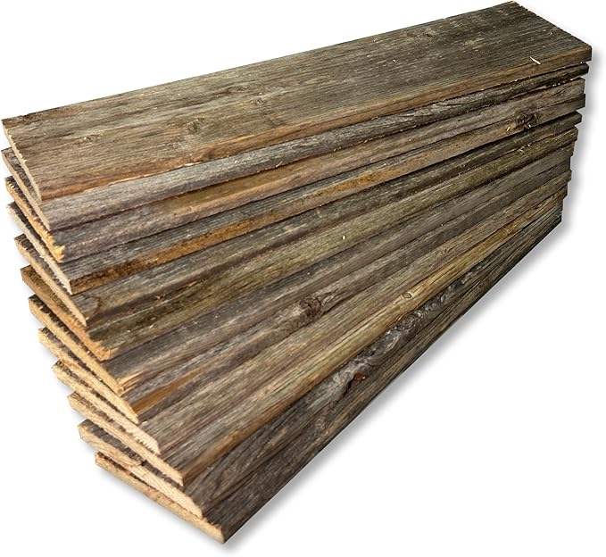 Rustic Revival | Handmade Reclaimed Barnwood Craft Bundle | Unfinished Authentic Weathered Wood Planks for DIY, Home and School Projects (12" x 3.5" x .25") 12 Pack