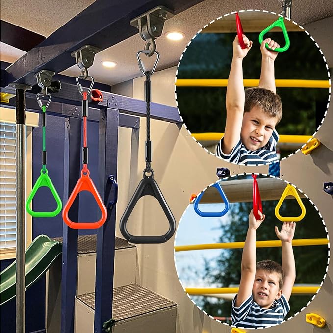 PELLOR Gymnastic Ring, Ninja Rings, Monkey Bars Adjustable Children's Home Gym Equipment, Pull Up Rings Sets for Workout Bodyweight Fitness Training