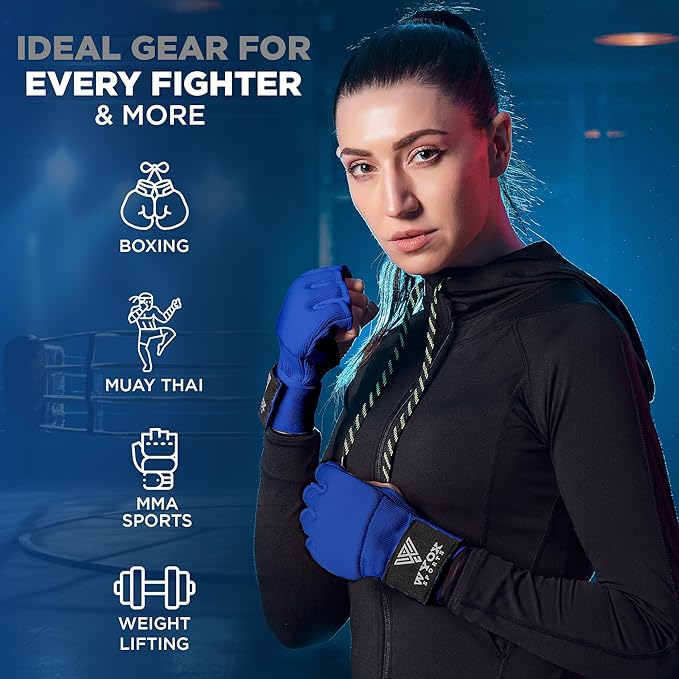 WYOX Gel Boxing Hand Wraps Inner Gloves for Men & Women – 80cm Quick Wrist Strap, Padded Knuckle Support, Fingerless MMA Muay Thai Kickboxing Wraps for Training, Punching & Martial Arts