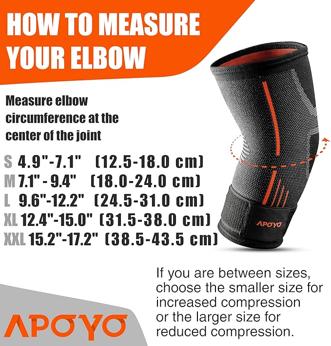 APOYO Elbow Brace for Tendonitis and Tennis Elbow, Compression Sleeve for Arthritis, Workouts, Reduce Joint Pain During Fitness Activity (Medium)