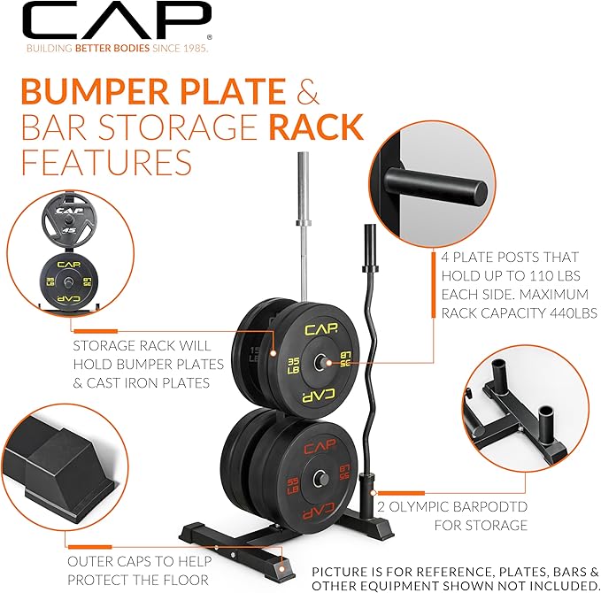 CAP 2-inch Olympic Bumper Plate Weight Set | 100-370 lbs | Multiple Colors | Storage Rack Optional