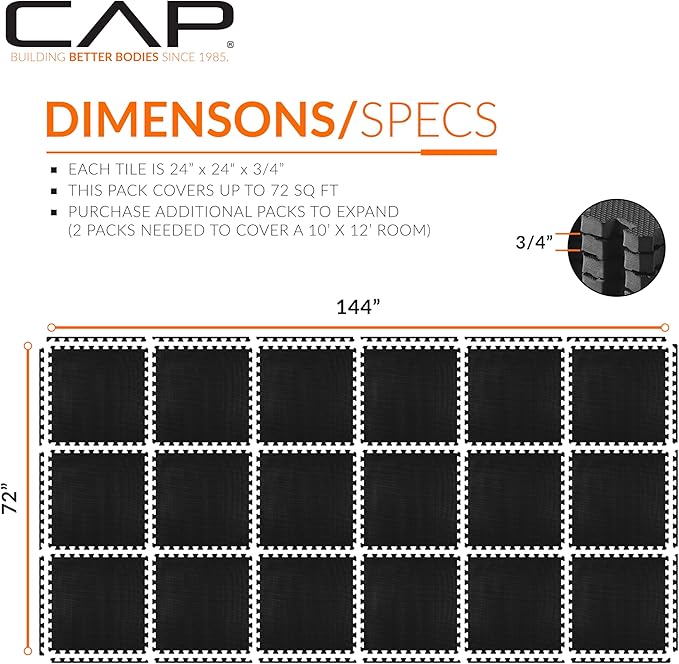 CAP Puzzle Exercise Mats | 3/4” Thick EVA Interlocking Foam Tiles for Home Gym Flooring | Multiple Options
