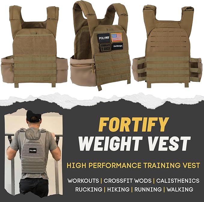 POLYFIT (Fortify) Weighted Vest for Strength and Endurance Training, Rucking, Fitness Workouts, Running, WODs