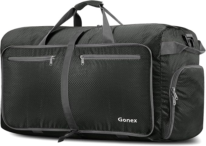 Gonex Large Foldable Travel Duffle Bag with Shoes Compartment, Packable Lightweight Water Repellent Duffel Bag for Camping Gym Weekender Bag