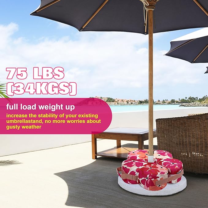 Lawn Social Umbrella Base Weight Bag, Round Heavy Duty Sand Bags for Cantilever Patio Umbrella, Universal Fit for Any Offset Design, Stabilize and Secure Umbrella (Pink)