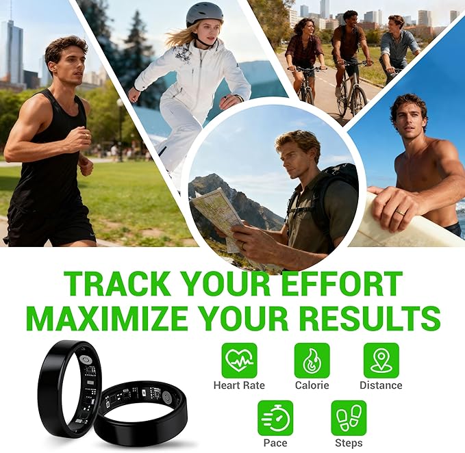 Smart Ring - Free Heart Rate SpO2 Sleep Tracker | No Subscription | IP68 Waterproof Fitness Tracker | 24/7 Activity Monitor | Step Counter & Stress Tracking | Sleep & Workout (Black, 10)