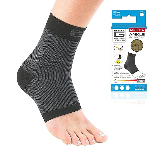 Neo-G Airflow Ankle Compression Sleeve - Sports, Daily Wear - Compression Ankle Brace, Tendonitis Support, Compression Ankle Support for Weak Ankles and Joint Pain - Airflow - L - Black