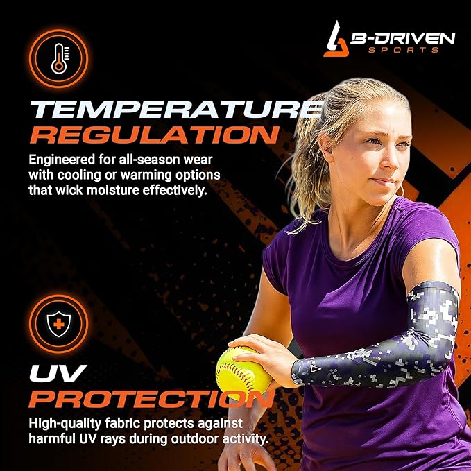 B-Driven Sports Pro Fit Compression Arm Sleeve for Men Women & Youth, Basketball Baseball Football, Single Digital Designs