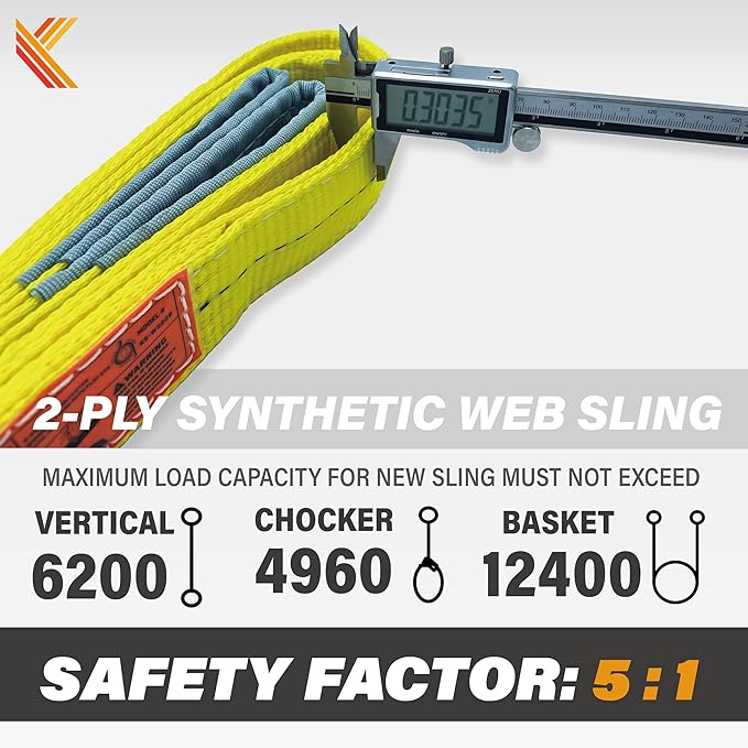 2-Ply Lifting Straps 2”x 10 ft Webbing Sling Tree Saver 1Pack Heavy Duty Web Strap Rigging Moving Towing Hoisting Gear KODIAK STRAPS