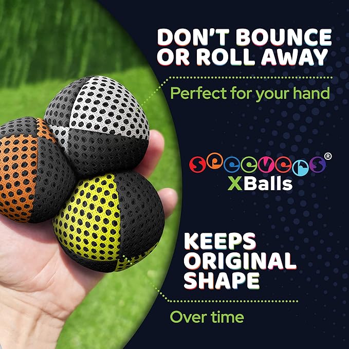 speevers Juggling Balls for Beginners and Professionals Set of 3, 14 Colors Available, 2 Layers of Net and Carry Case, Xballs Juggling Balls (3 Color Mix, 2.5 oz)