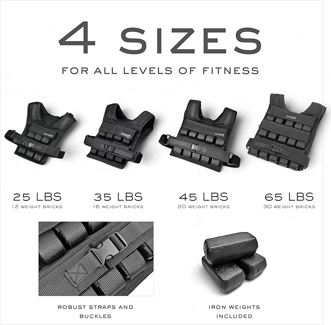HANZO Weighted Vest for Men & Women 25lbs | 35lbs | 45lbs | 65lbs | Weight Vest With Removable Iron Weights, Adjustable Heavy Duty Weighted Workout Vest for Calisthenics & Fitness Training