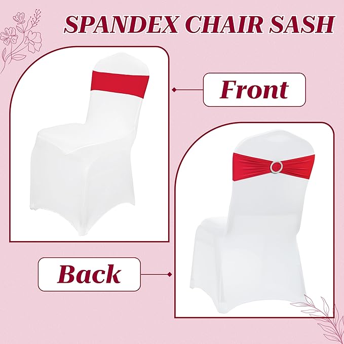 MDS Pack of 200 Spandex Chair Sashes Bows Universal fits Elastic Stretch Chair Bands Ties with Buckle Slider Bow for Wedding Decoration Spandex Slider Sashes Bow - Red