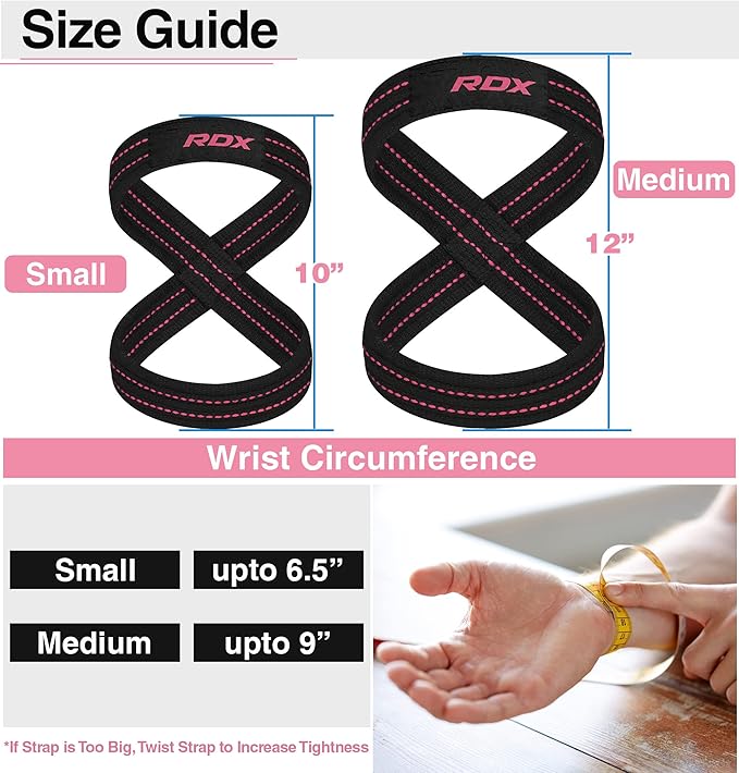 RDX Weight Lifting Straps Figure 8, Anti Slip Strap with Cuffs Wrist Support for Gym Workout Deadlift Powerlifting Bodybuilding Weightlifting, Fitness Strength Training, Hand Bar Grip for Men