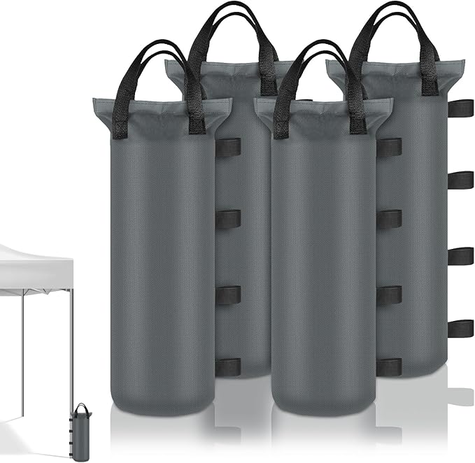 4 Sand Bags for Weight, Heavy Duty Sandbags for Canopy Legs, Extra Large Pop Up Tent Weights, Canopy Weight Bags for Gazebo, Outdoor Sun Shelter, Umbrella - Gray, 6"×20", Without Sand