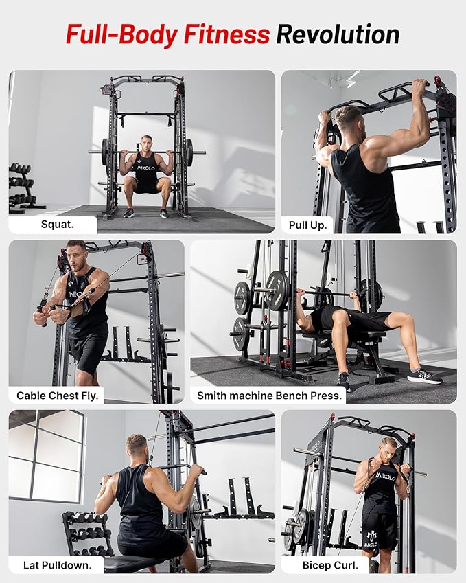 Mikolo M4 2.0 Standard/Ultra/Elite Smith Machine, 2200lbs Squat Rack with LAT-Pull Down System & Cable Crossover Machine, Training Equipment with Leg Hold-Down Attachment