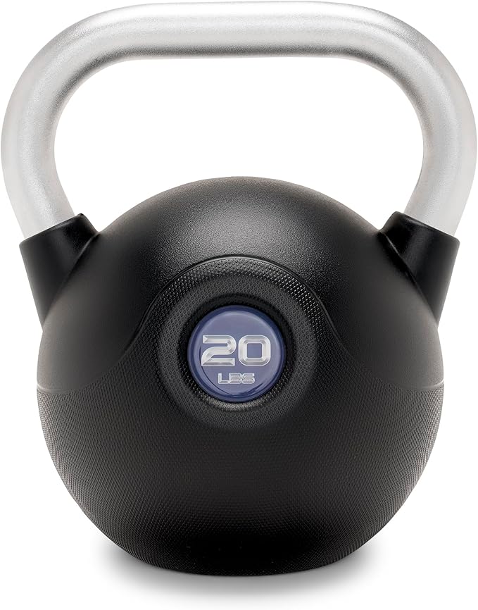 Marcy Commercial Grade PU Coated Kettlebell – 10 to 40 LB Single Weights with Textured Steel Handle, Flat Base – Strength Training for Full Body & Home Gym Workouts