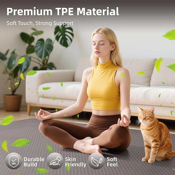 Extra Large Yoga Mat – 72"x48" or 78"x57", 1/4"–1/2" Thick Mat for Women & Men, TPE Non-Slip Pilates Mat for Home Gym, Yoga, Stretching, Meditation