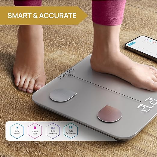 INEVIFIT Smart Body Fat Scale, Highly Accurate Bluetooth Digital Bathroom Body Composition Analyzer, Measures Weight, Body Fat, Water, Muscle, Visceral Fat & Bone Mass for Unlimited Users
