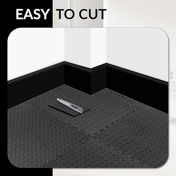 Fitvids Puzzle Exercise Gym Flooring Mat, 3/4" Thick High-Density EVA Interlocking Tiles Workout Mat for Home Gym, Fitness Equipment, MMA, Gymnastics, 6-Piece Shock-Absorbing Exercise Mat (24 Sq Ft)