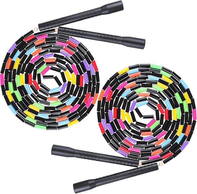 2 PACK 16.5FT Double Dutch Jump Ropes for Adults Kids, Rainbw Long Jump Rope, Beaded Jump Rope for Fitness, Segmented Skipping Ropes for Exercise Training, Tangle-Free