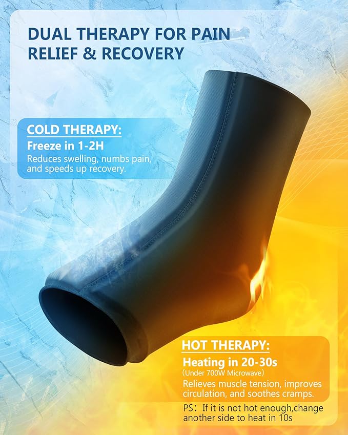 Ankle Foot Ice Pack Wrap for Injuries, Reusable Gel Ice Pack for Hot & Cold Therapy, Cold Therapy Compression Sleeve for Achilles Tendonitis,Plantar Fasciitis,Swelling,Sprained,Pain Relie