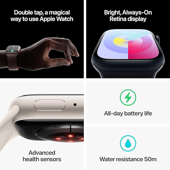 Apple Watch Series 9 [GPS + Cellular 45mm] Smartwatch with Gold Stainless Steel Case with Clay Sport Band M/L. Fitness Tracker, Blood Oxygen & ECG Apps, Always-On Retina Display