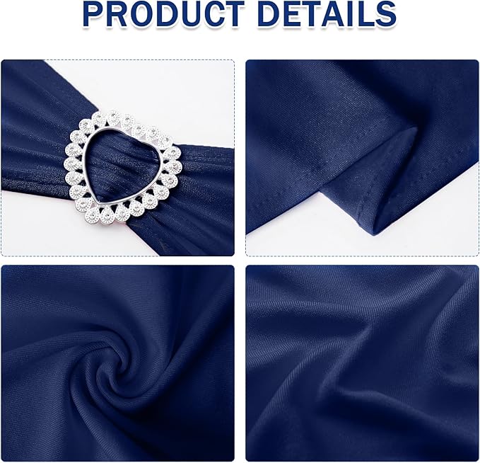 Howhic Pack of 30 Spandex Chair Sashes Bows Stretch Chair Cover Band with Buckle Slider Universal Elastic Chair Ties for Wedding Banquet Party Event Decoration (Navy)