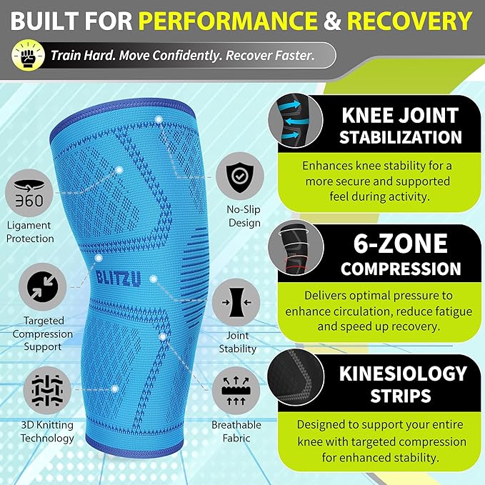 Knee Brace for Meniscus Tear 2 Pack, Knee Compression Sleeve for Men and Women, Knee Support for Arthritis, Swelling, Inflammation, ACL, Pain Relief, Running, Workout, Sports and Recovery Blue L