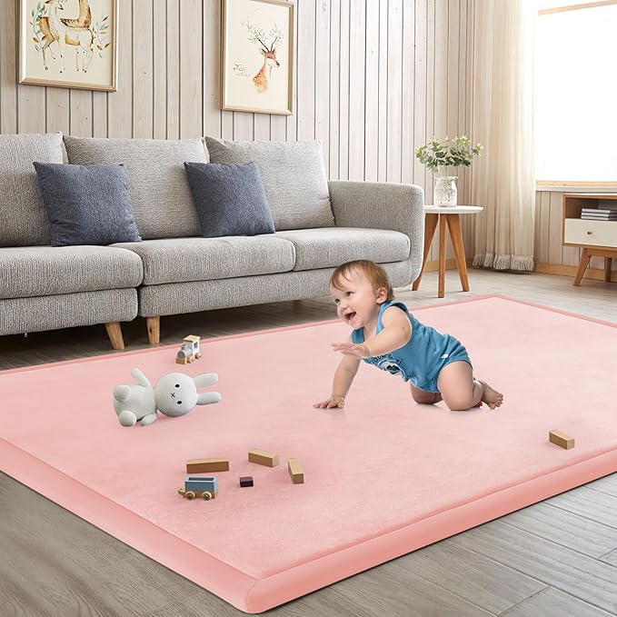 Baby Play Mat for Floor Nursery Rug Muscle Mat Area Rug Playroom Rug 47"x47" Playpen Mat Memory Foam 1.3" Thick Crawling Mat for Babies,Toddlers, Infants, Kids,Light Pink