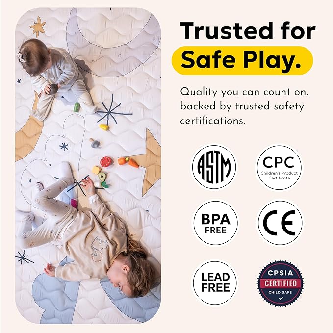 MioTetto Baby Mat for Floor, 50" x 50" Playpen Mat, Thick Soft Foam Padding Baby Play Mat, Portable Quilted playmat - Washable Baby Floor Play mat, Non-Slip Play Mat for Babies & Toddlers
