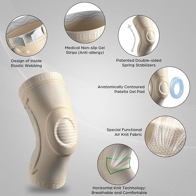 NEENCA Professional Knee Brace for Pain Relief, Medical Knee Support with Patella Pad & Side Stabilizers, Compression Knee Sleeve for Meniscus Tear, ACL, Joint Pain, Runner, Workout (Beige, XXX-Large)