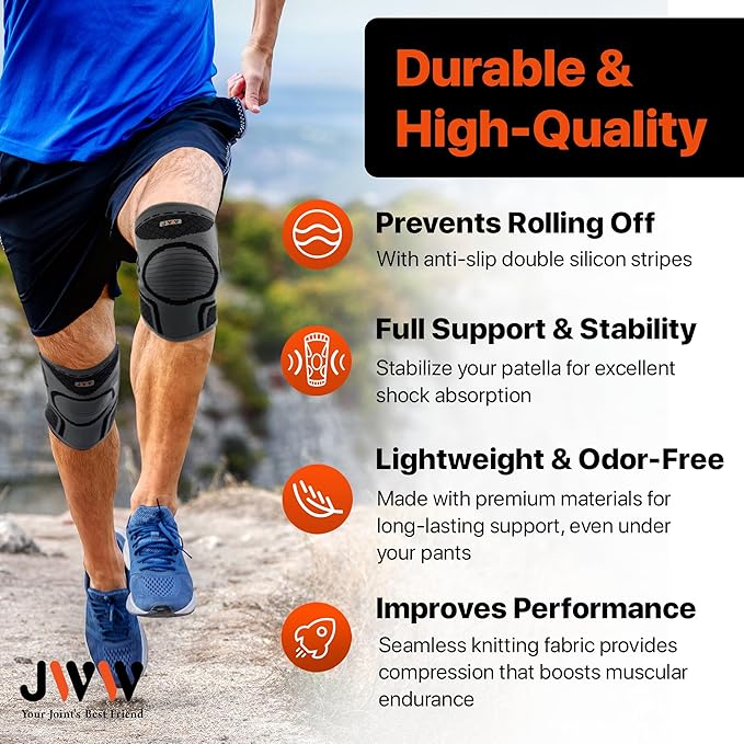JWW Plus Size Knee Compression Sleeve for Big Thighs, 2 Pack Knee Brace for Men & Women Knee Pain Relief, Workout Sports Knee Support, Knee Braces for Meniscus, ACL & Arthritis Recovery (Black, 2XL)