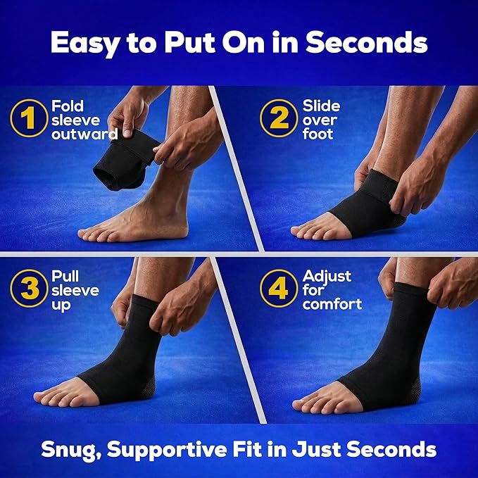 SB SOX Ankle Compression Sleeve for Men and Women (1 Pair) - Ankle Brace Support Stabilizer for Sprained Ankle, Achilles Tendonitis, Sports