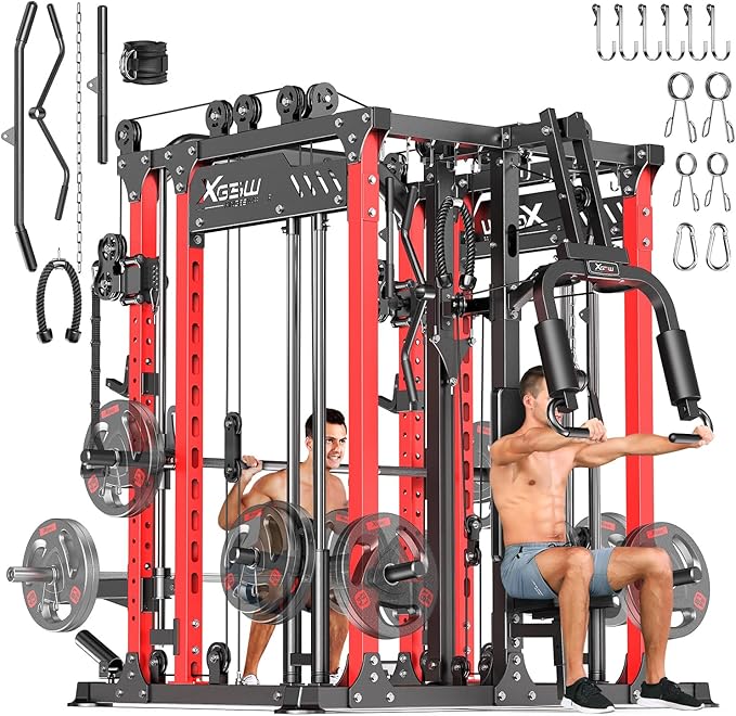 Multi-Purpose Squat Rack,Smith Machine Weight Rack Set with Cable Crossover System, Home Gym Power Racks, Power Racks and Packages