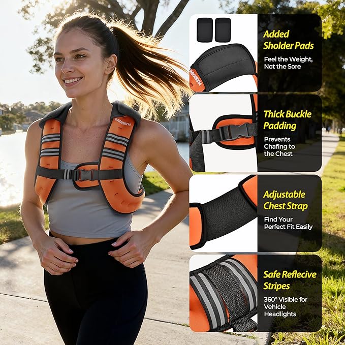 PACEARTH Weighted Vest,6lb/8lb/10lb/12lb/16lb/20lb/25lb/30lb Weight Vest with Reflective Stripe, Body Weight Vests for Women, Men, Weight Loss Workout, Strength Training, Running, Walking, Jogging