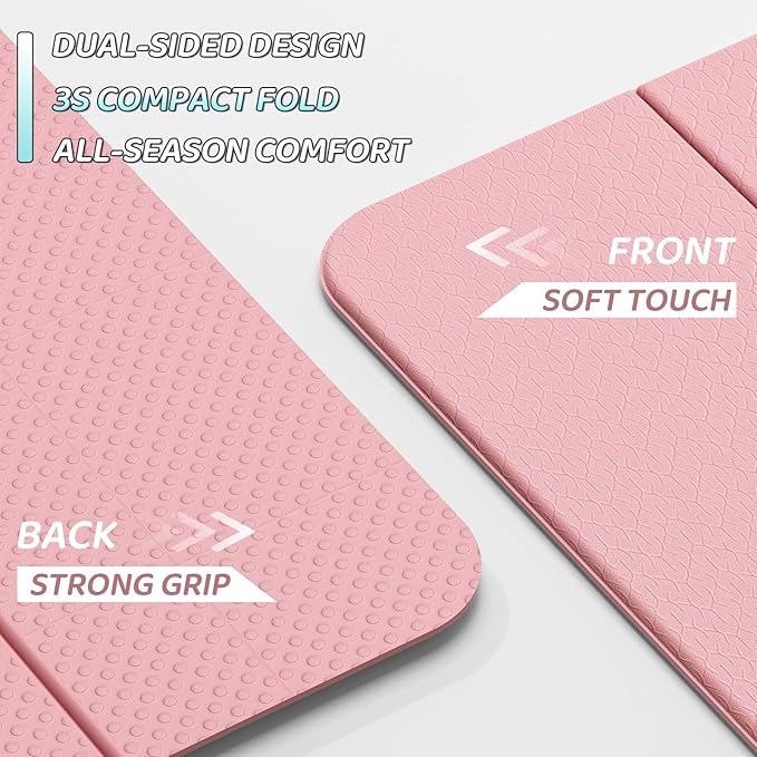 ILILI Foldable Yoga Mat 71 * 24 * 0.3'' - TPE Non-Slip Fitness Mat for Home，Waterproof & Lightweight (2lb) for Home Gym, Pilates & Stretching,Fitness Workouts
