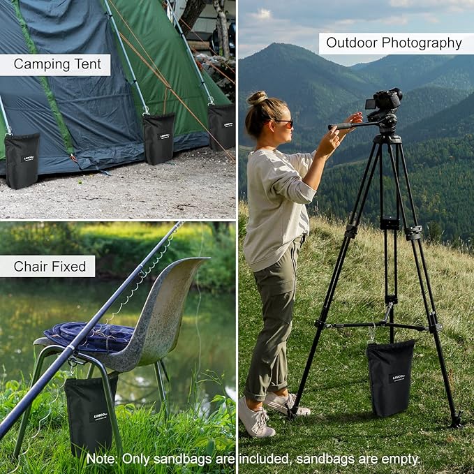 LINCO Sandbag Photography Weight Bag 4pcs with Hook Up and Metal Rings (Black)