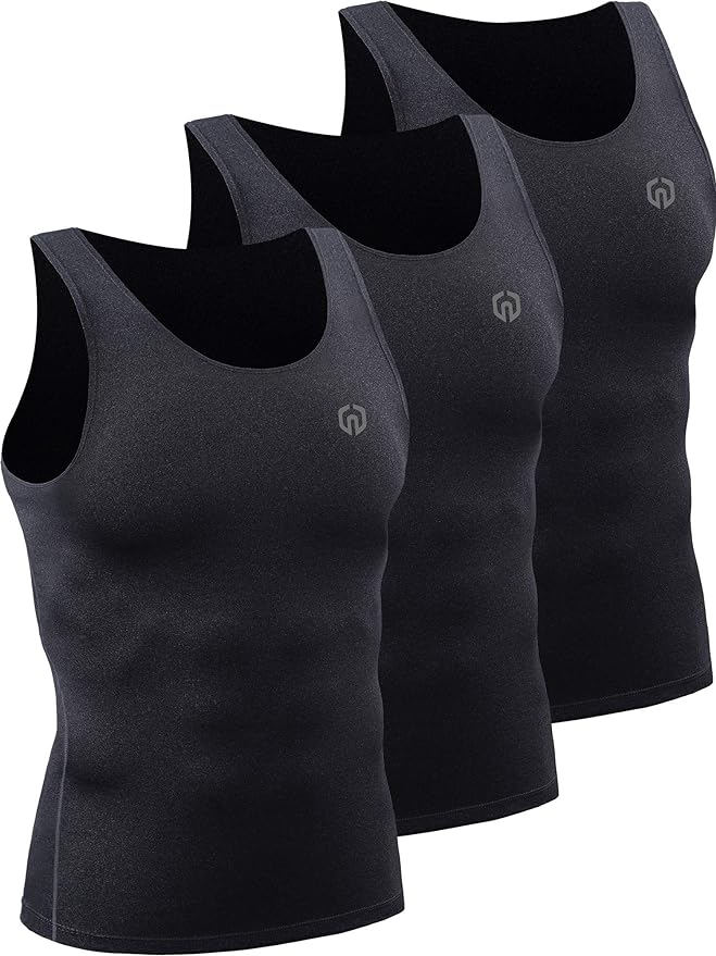 NELEUS Men's 3 Pack Athletic Compression Under Base Layer Sport Tank Top