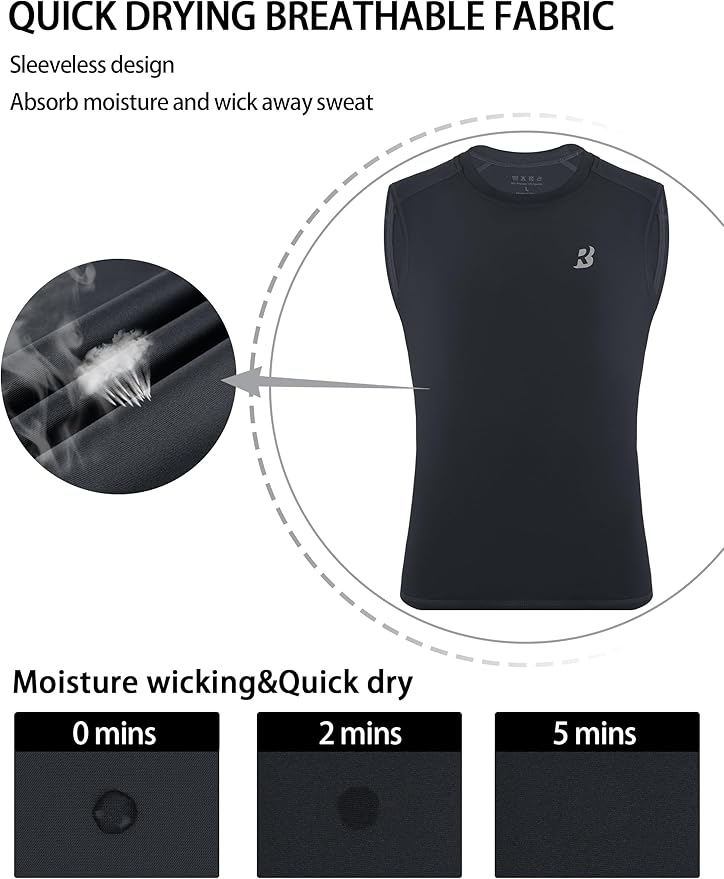 Roadbox Boys Youth Sleeveless Compression Shirt, Quick Dry Kids Football Undershirt, Athletic Soft Tank Tops Sport Basketball