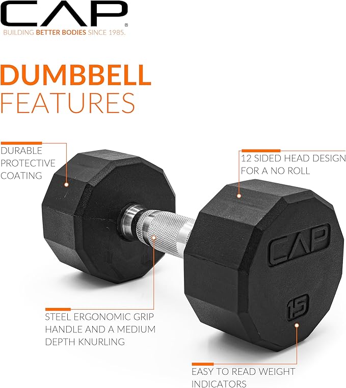 CAP Barbell Coated Hex Dumbbell Weight - Single | 10-120 lbs | Multiple Options