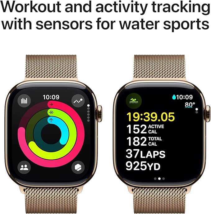 Apple Watch Series 10 [GPS + Cellular 46mm case] Smartwatch with Gold Titanium Case with Gold Milanese Loop - M/L. Fitness Tracker, ECG App, Always-On Retina Display, Carbon Neutral