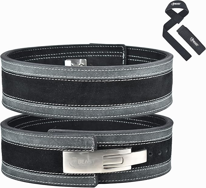 Beast Power Gear Weight Lifting Belt Lever Buckle 10MM 13MM Thick & 4 Inches Free Strap Weightlifting, Powerlifting, Deadlifts, Squats Men Women