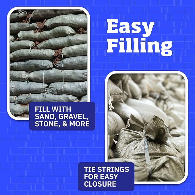 DURASACK Heavy Duty Sand Bags with Tie Strings Empty Woven Polypropylene Sand-Bags for Flood Control with 1600 Hours of UV Protection, 50 lbs Capacity, 14x26 inches, Green, 18000 Count
