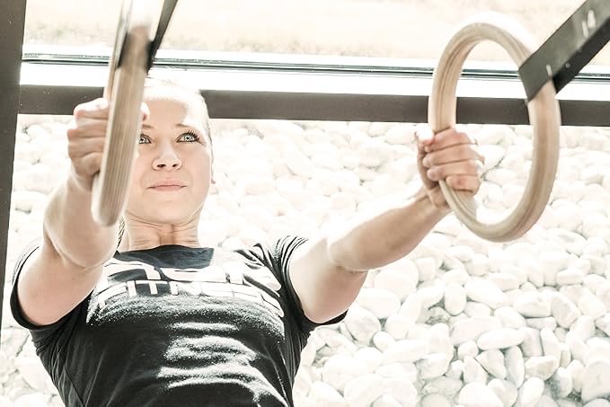 REP Fitness Wood Gymnastic Rings with Numbered Heavy Duty Adjustable Straps - Perfect for Cross-Training Workouts, Gymnastics and Conditioning