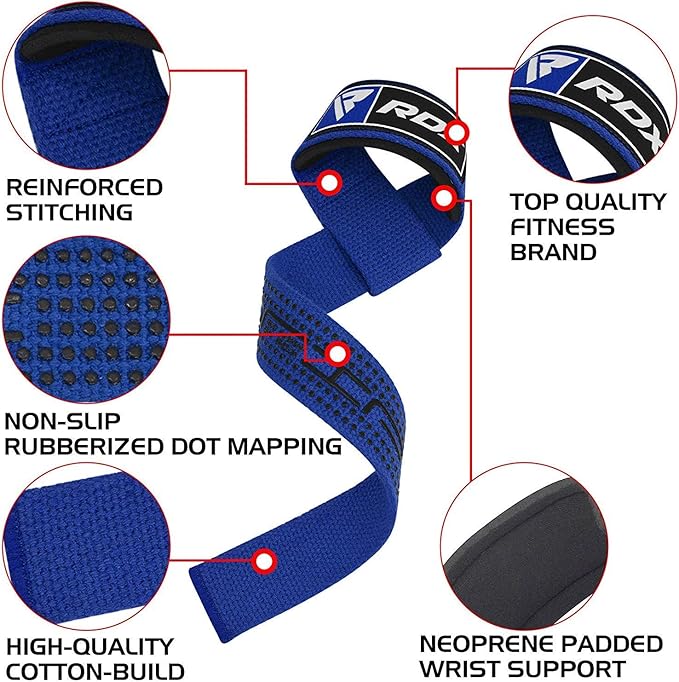 RDX Lifting Straps for Weightlifting –100% Cotton Heavy Duty Gym Wrist Strap with 5MM Neoprene Padding, 60CM Anti-Slip Hand Grip Wraps for Deadlifts Powerlifting Workouts Strength Training, Men Women