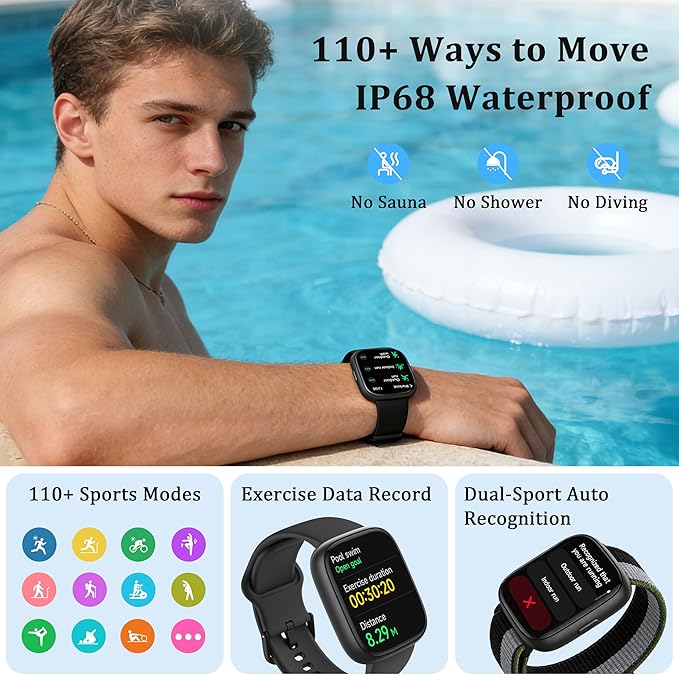 Smart Watch for Women Men, 2026 Upgrade Smartwatch [2 Bands, 44mm case], 1.83" Fitness Tracker Watch Alexa Built-in, Make/Answer Call, HR Sleep Stress Monitor, IP68 Waterproof Step Counter Watch