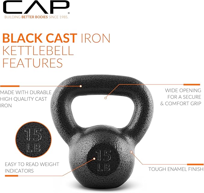 CAP Barbell Cast Iron Kettlebell - Coated Options, Singles and Sets, Multiple Weight Choices