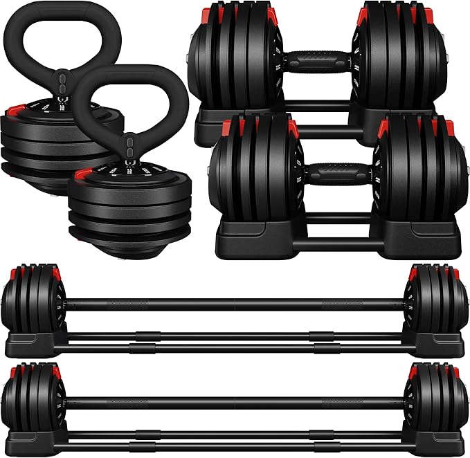 Yaheetech Adjustable Dumbbell Set Free Weight Dumbbells 40lbs/52.5lbs/90lbs Fast Adjust Dumbbells Dumbbell Weight Set, with Tray for Men/Women Strength Training Equipment